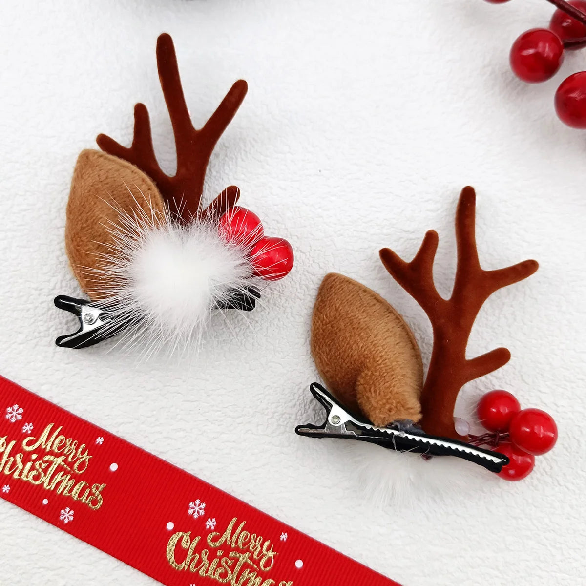 2/4/6/10 Pairs Christmas Elk Ear Hair Clip Women Girl Santa Snowman Hairpin Xmas Party Barrettes For Kids Cosplay Headwear