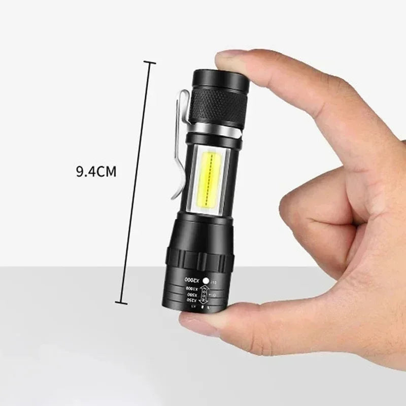 Portable Rechargeable LED Flashlight with Pen Clip Zoomable Waterproof Torch with Side Light Outdoor Camping Emergency Lantern