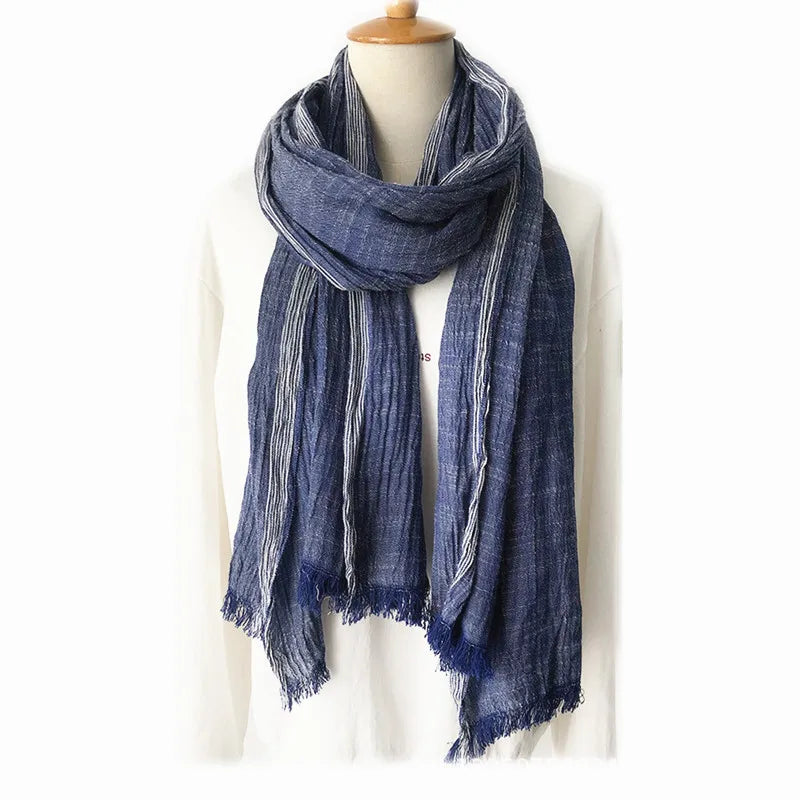 Cotton Linen Men Scarf Autumn Winter Black Navy Striped Tassel Scarves Men's Shawl Wrap Fashion Male Accessories Bufandas