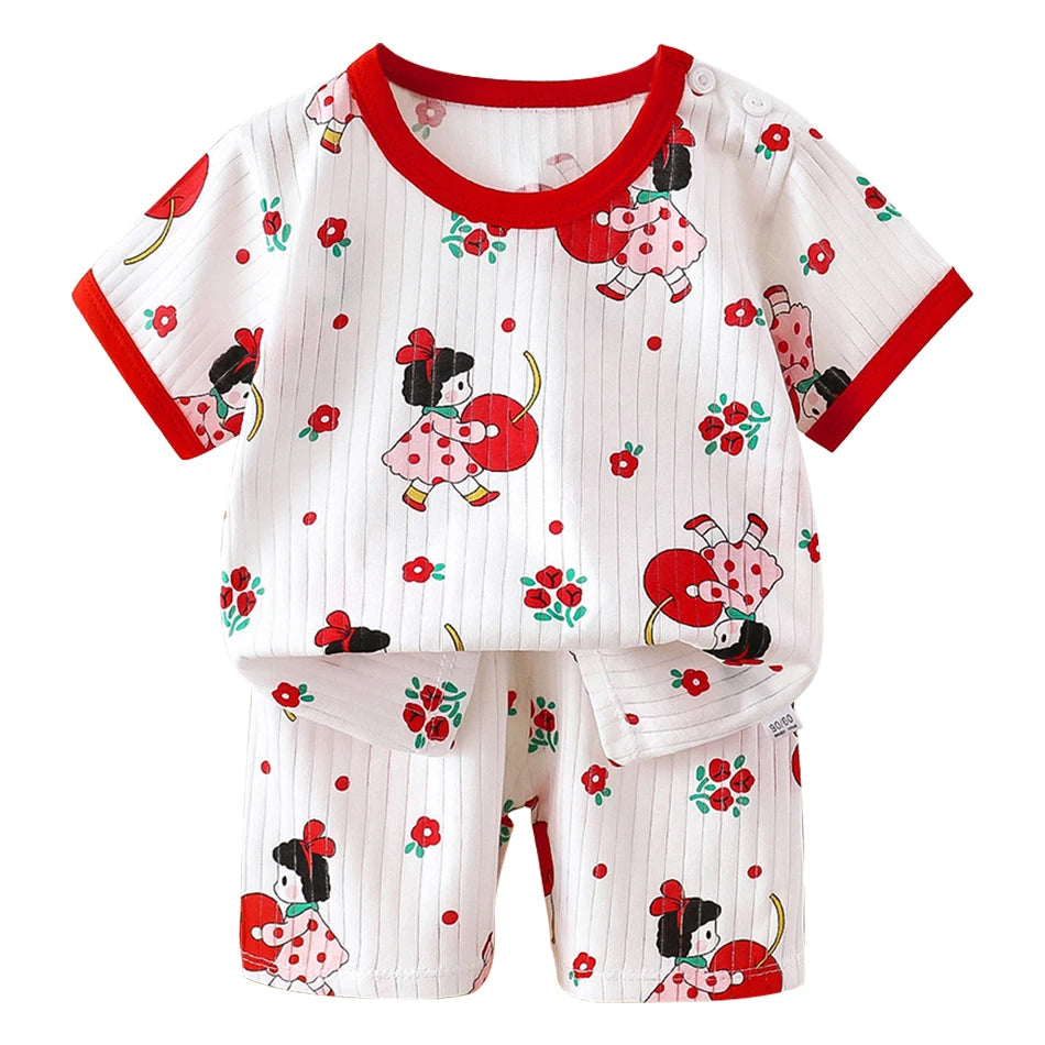 2 Pcs Dinosaur Print T-shirt Set Children's Cartoon Pajamas Sets Boys Kid's Short Sleeve Summer Korean Style Baby Girl Clothes
