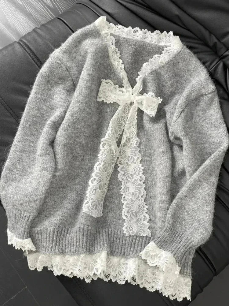 Autumn Winter Woman Korean Fashion Cute Pullover Sweet 2000s Sweater Elegant Oversize Knitwears Designer Aesthetic Chic Coquette