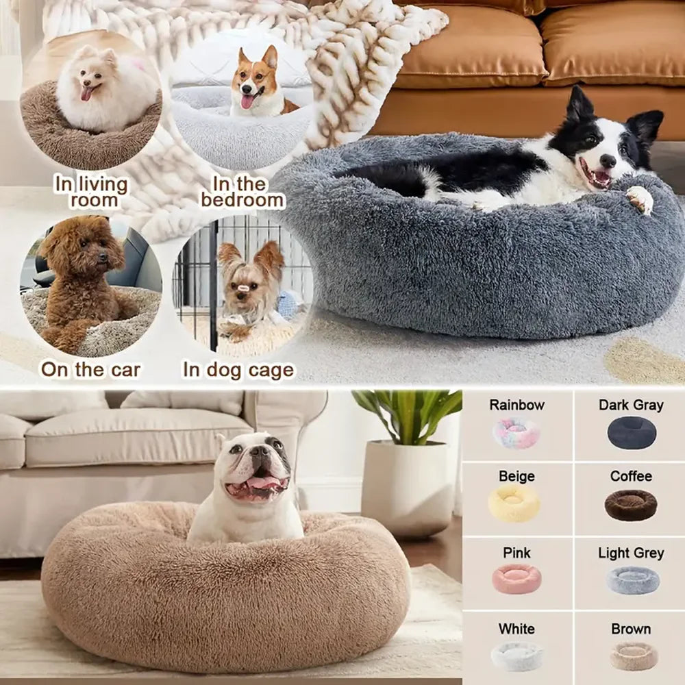 40-90cm Small Cat Bed Long Plush Dog House Round Large Dog Bed for Medium Dog House Super Soft Winter Warm Sleeping Nest