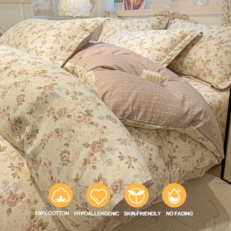 100% Cotton Luxury Floral Style Bedding Set 3 Piece, Duvet Cover Set 1 Duvet Cover 2 Pillowcase,Single/Double/200x200/220x240
