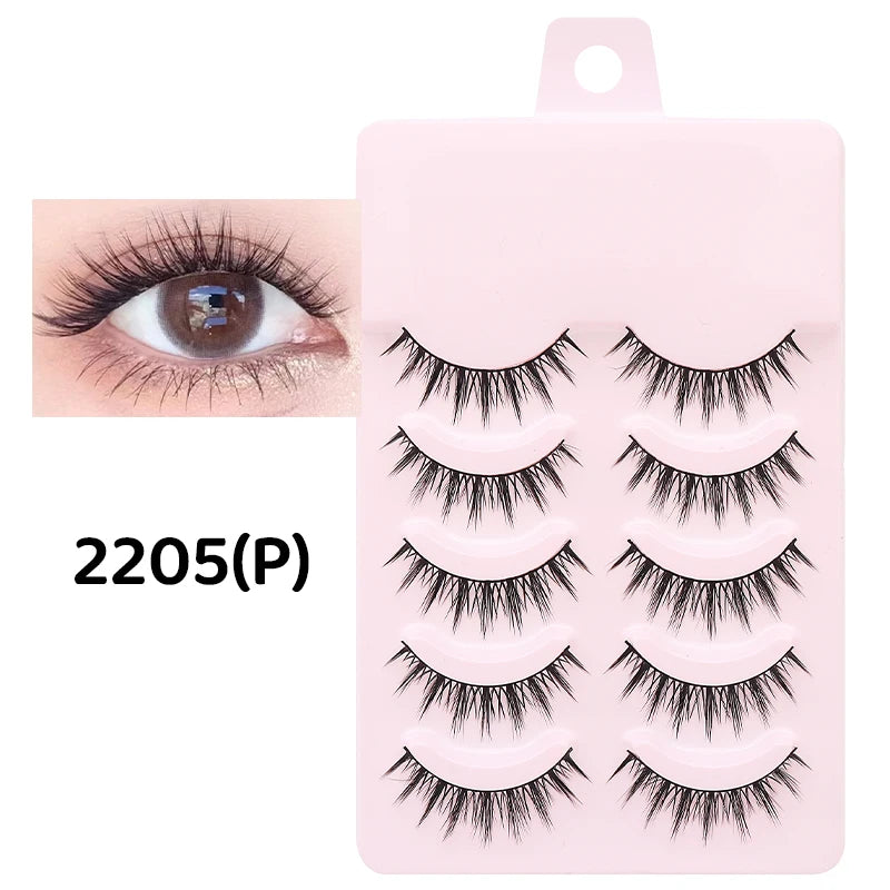 DINGSEN 5 Pairs Manga Lashes Eyes Lashes Soft Natural Long Eyelashes Fake Lashes Anime Wispy Strip False Eyelashes Makeup