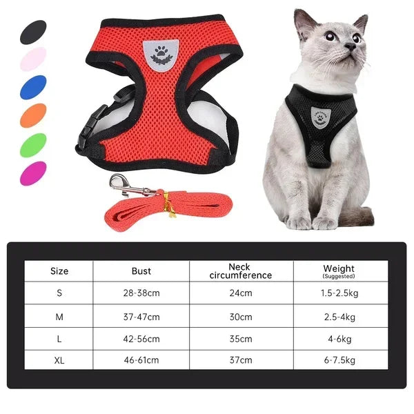 Dogs Puppy Harness Collar Cat Dog Adjustable Vest Walking Lead Leash Soft Breathable Polyester Mesh Harness For Small Medium Pet