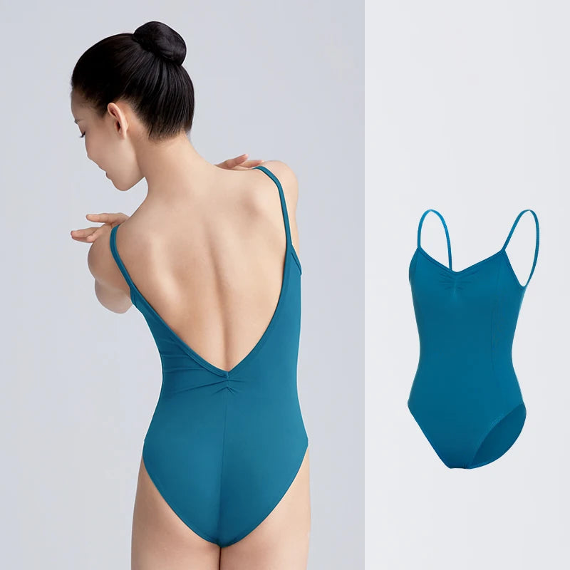 Girls Women Ballet Leotards Spaghetti Strap Camisole Dance Leotard Low Back Gymnastic Dance Bodysuit with Lining Ballet Bodysuit