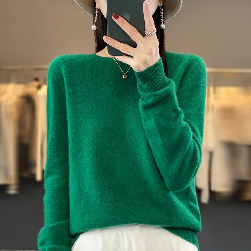 2024 Fashion 100% Merino Wool Sweater Cashmere Pullover O-Neck Long Sleeve Women Knitwear Autumn Winter Clothing Y2K Tops O Ling