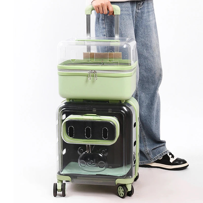 Transparent Pet Stroller Double-layer Rolling Cat Carrier Space Capsule Dog Travel Case Backpack for Cat Ventilated Pet Supplies
