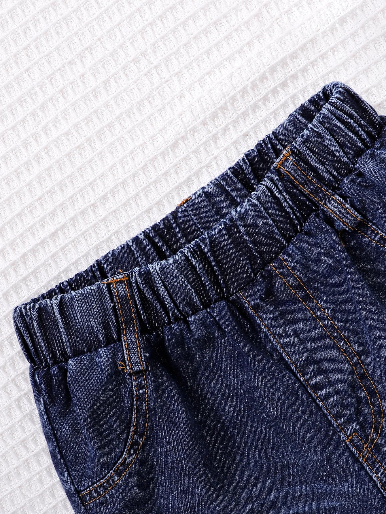 Unisex Kids Casual Striped Note Long Sleeve Top with Denim Pants Two-Piece Set for Boys And Girls