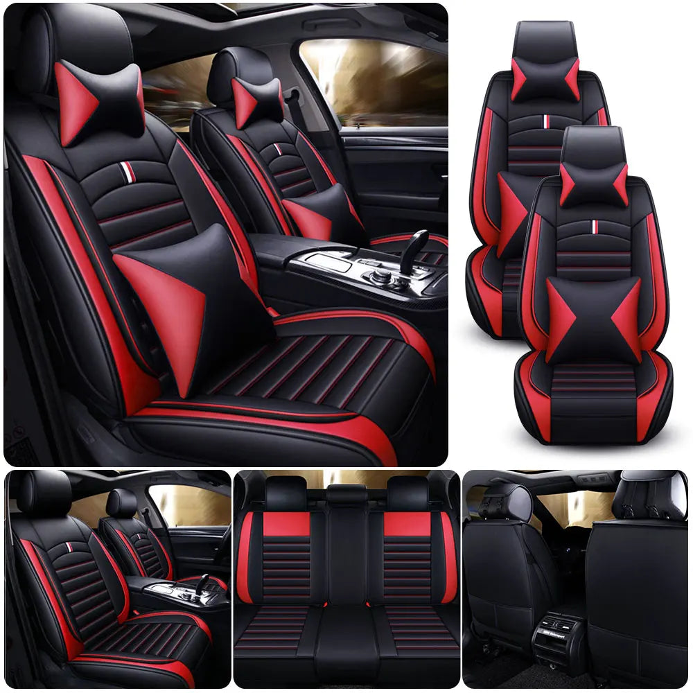 5-Seats PU Leather Car Seat Covers Full set Universal Front Rear Seat Cushion Anti-scratch Protection Four Seasons