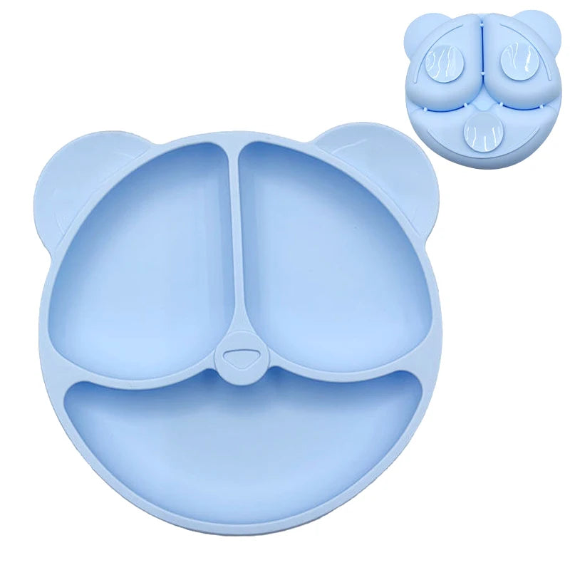 2024New Baby Safe  Silicone Suker Plate Cartoon Children Dishes Feeding Toddler Training Tableware Retro Kids Smile Face Plate
