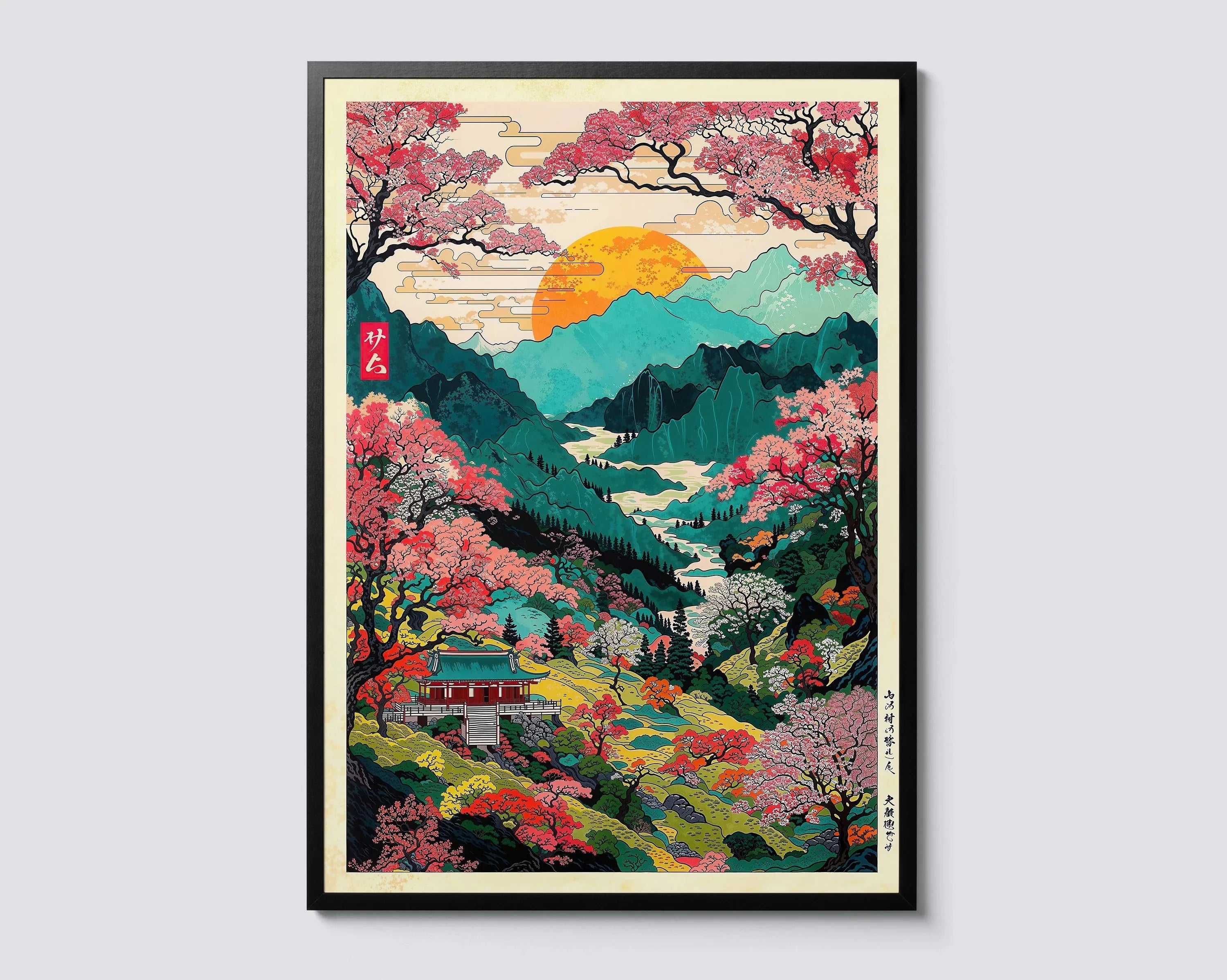 Mount Fuji Sunrise Wave Canvas Print Hokusai Giant Wave Landscape Japanese Wall Art Poster for Modern Living Room Home Decor