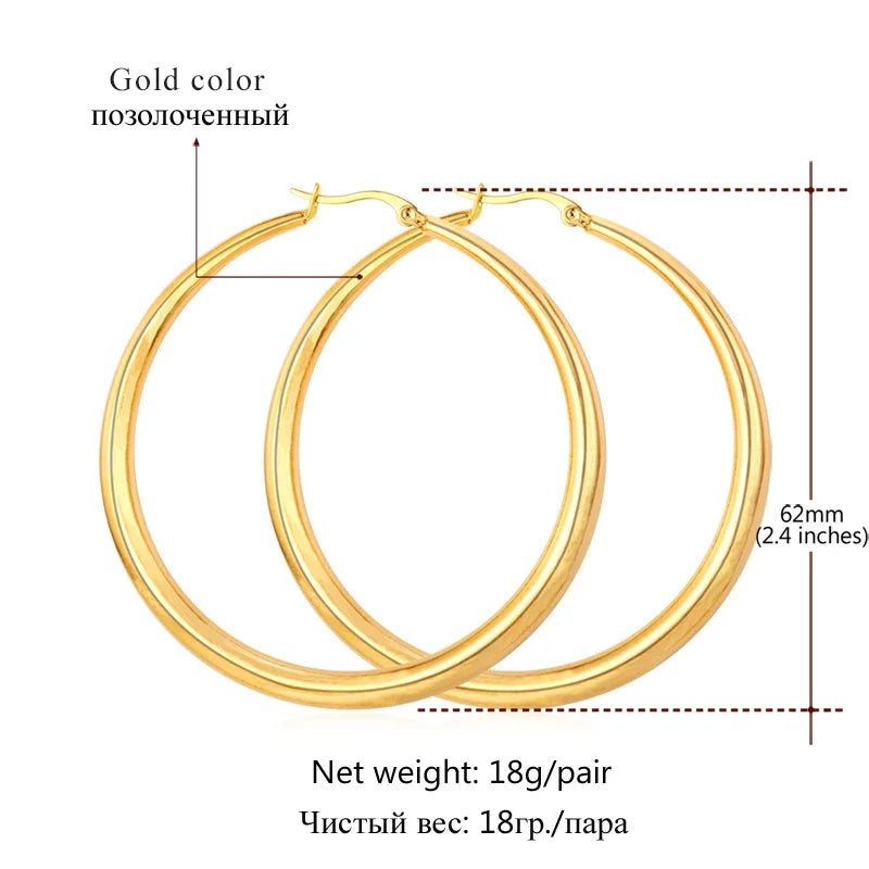 U7 Hyperbole Big 62mm Hoop Earring for Women Stainless Steel Air-corn Light Weight 18g/Pair Daily Jewelry QC24