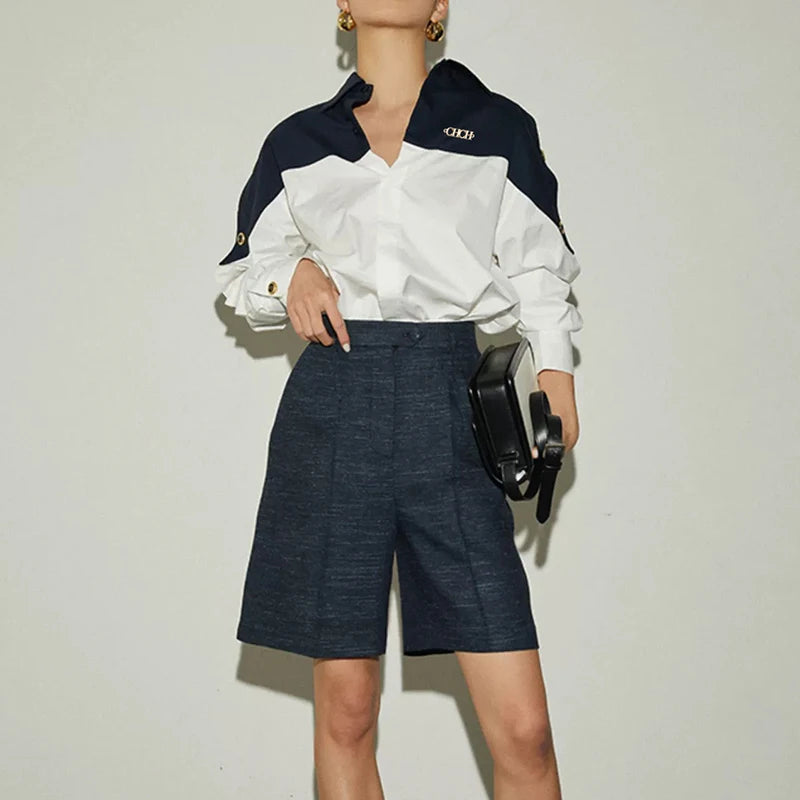 Summer Brand Design Patchwork Women's Blouses Temperament Sense Long Sleeve Shirt Fashion 3 Color Contrast Shirt Tops Shirt